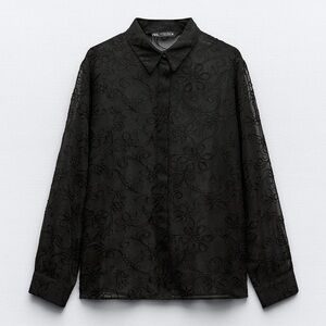 ZARA SEMI-SHEER EMBROIDERED FLORAL SHIRT